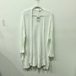 Eileen Fisher Long Sleeve Knit Open Front Long Cardigan Sweater White Women's L